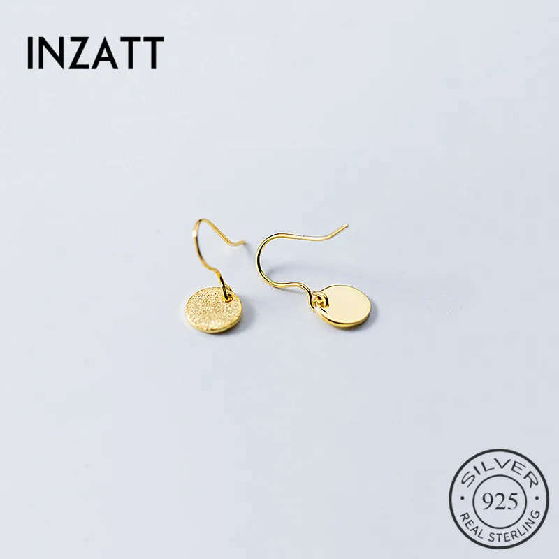 

INZATT Minimalist Real 925 Sterling Silver Geometric Gold Color Round Dangle Drop Earrings Fine Jewelry For Women Birthday Party
