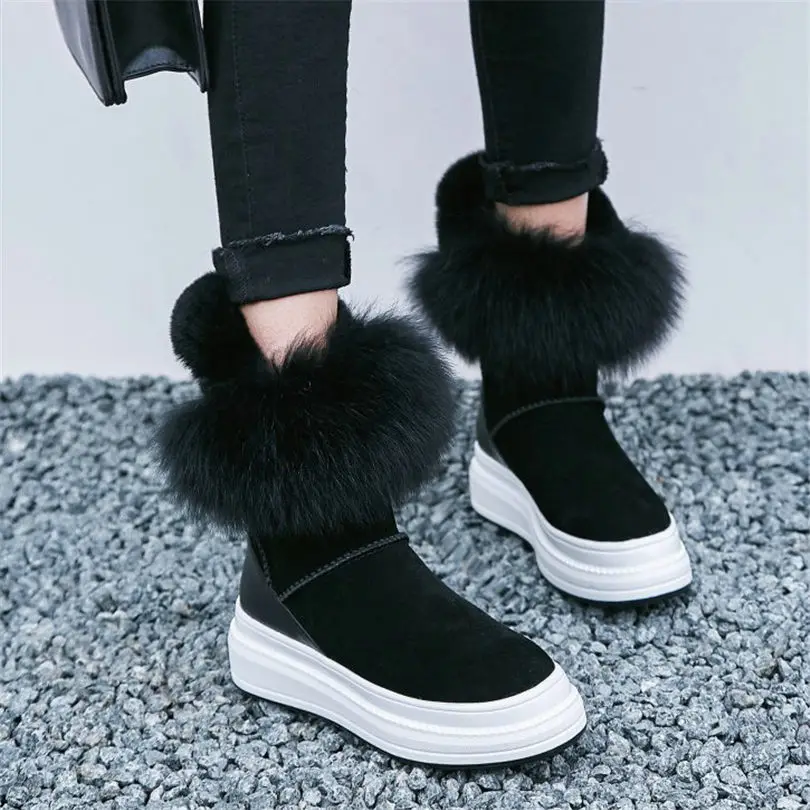 NAYIDUYUN Women Shoes Genuine Leather Wedges Platform High Heel Snow