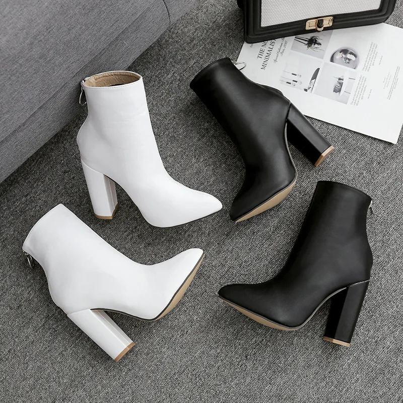 Fashionable White Boots High Heeled Shoes Martin Boots Pointed 40 Yards Thick And Short Boots Thin Women S Shoes Ankle Boots Aliexpress