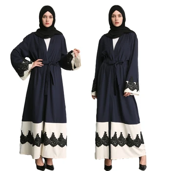 

Dubai Muslim Open Cardigan Abaya Dress Turkish Women Robe Clothing Long Coat Vintage Fashion Lace Patchwork Arab Jilbab Gown NEW