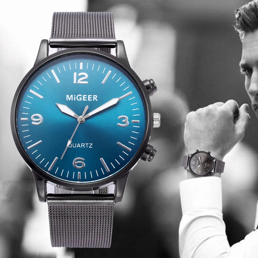 Saatleri мужские деловые часы с сетчатым ремешком спортивные модные часы имитация кварцевые часы Элегантные лучший подарок Masculino Reloj #30