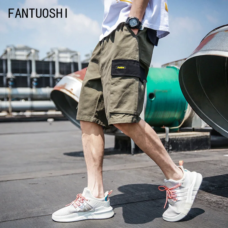 Летние Новые шорты Мужчины мульти-карманные модные эластичные талии повседневные Прямые хлопковые Соединенные шорты Высококачественная Мужская одежда
