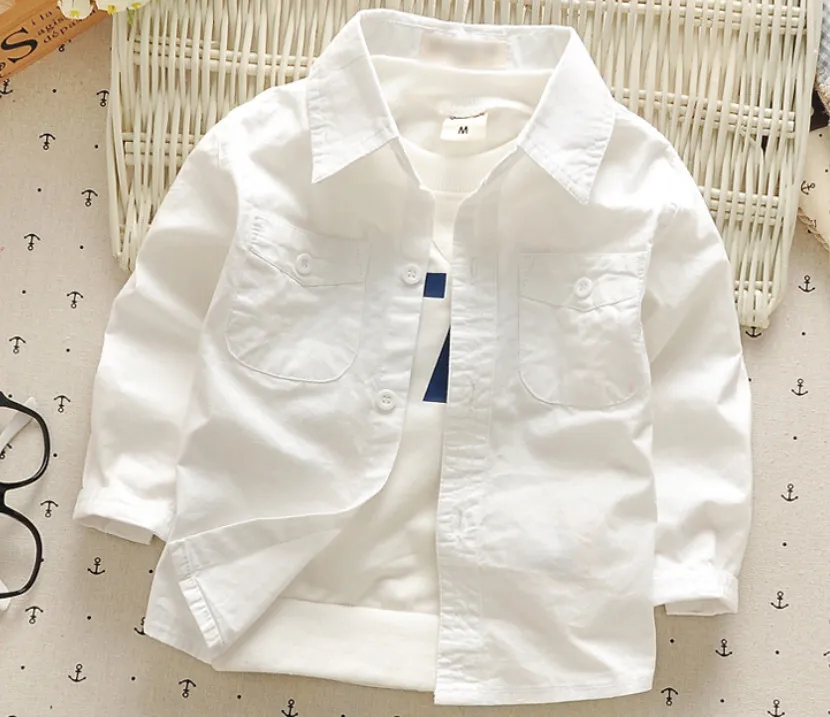 New Boys Shirt for Kids Fashion Clothes Baby Boys Long Sleeve White