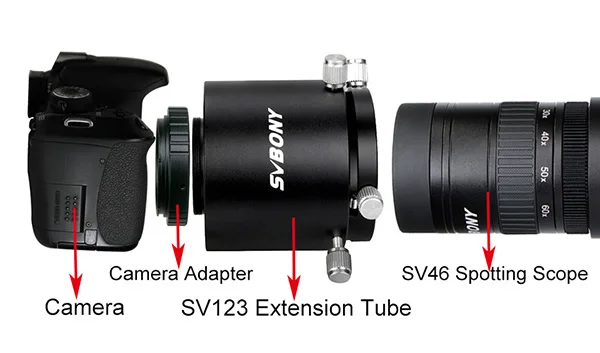 Tubo de Construção 49mm a 58mm para Sv46 Spotting Escopo Câmera Adaptador Extensionable Dois se Encaixa Telescópio Ocular Diâmetro Exterior 10 Esporte e Lazer
