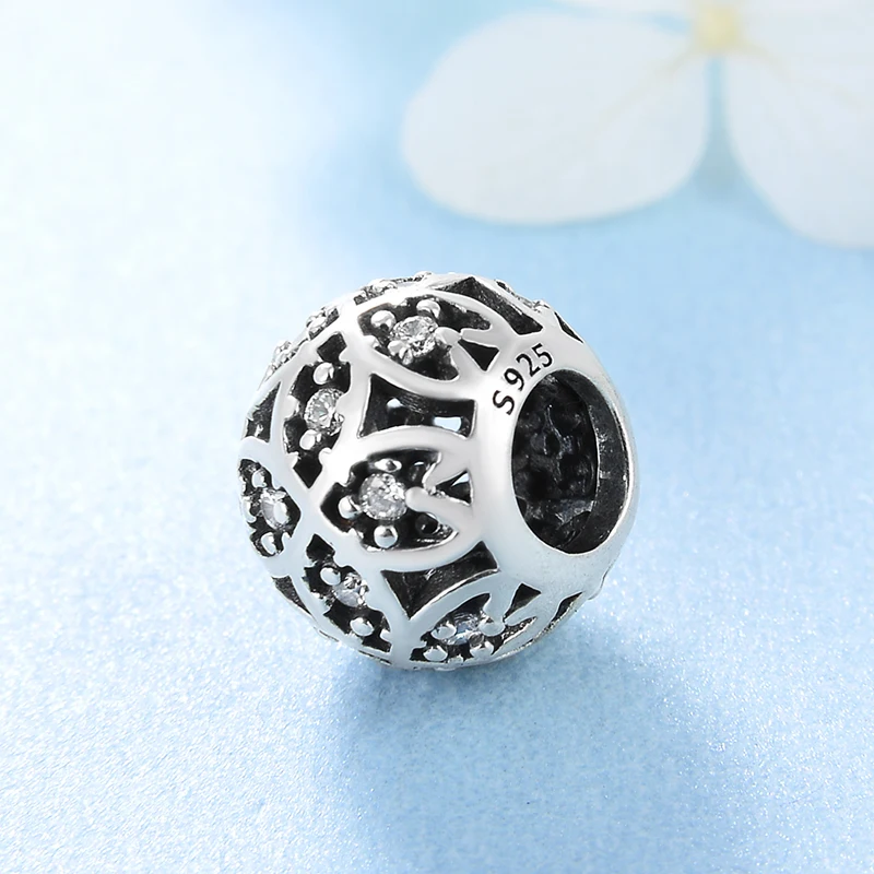 925 пробы Серебряный нежный цветок циркон женские серебряные бусы подходят к оригинальному Pandora браслет для изготовления ювелирных изделий