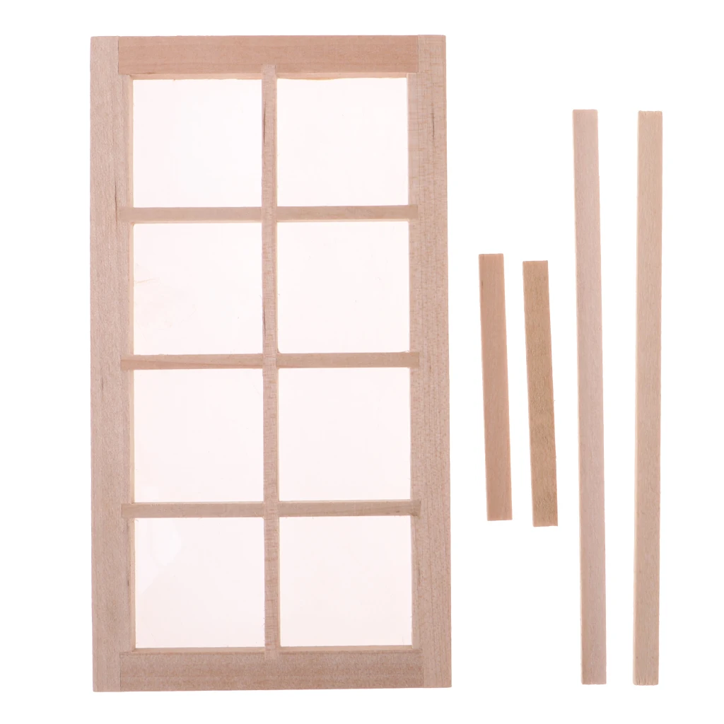 1/12 Dollhouse Miniature Unpainted Wooden 8-Pane Door Window Frame Accessory