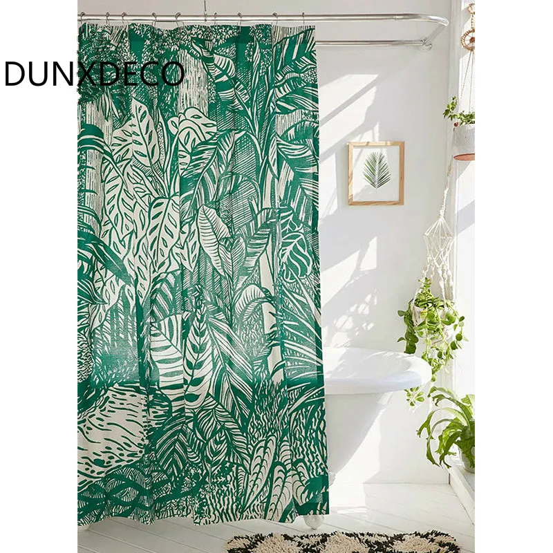 

DUNXDECO Shower Curtain Bathroom Waterproof Cortinas Modern Forest Green Plants Polyester Fabric Rideau Artistic Home Decoration
