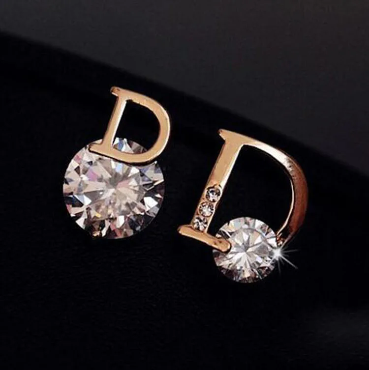 Buy High Quality Fashion Stud Earring Asymmetric Letters D Size Crystal Zircon