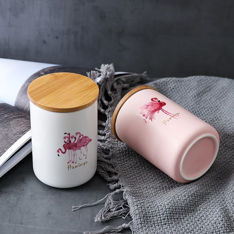 

Flamingo Storage Bottle Jar Ceramic Storage Tank with Lid for Coffee Spices Tea Storage Tin Water Cup with Cover Kitchen Tool