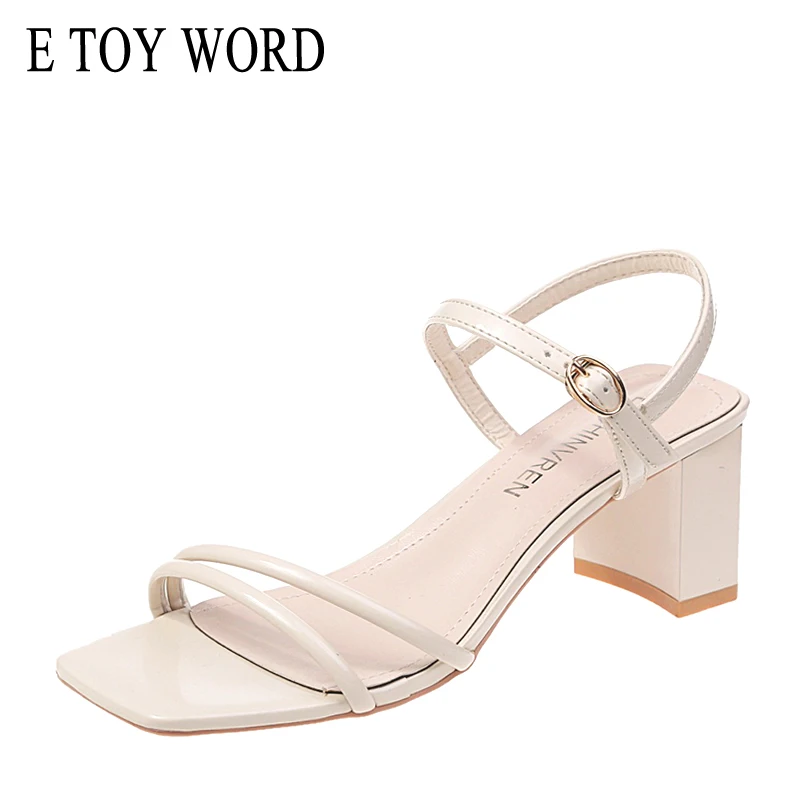 

E TOY WORD Women's sandals Summer Fashion Temperament Yellow Sandals Open Toe Thick Heels Patent Leather 7CM high heels Women