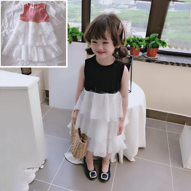 

Summer 2019 girl baby sweet fairy cake dress children stitching children vest skirt