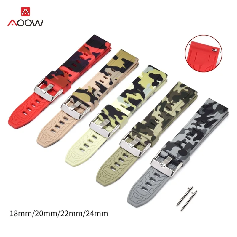 

AOOW Silicone Watchband for Samsung Gear S2 S3 Huami Amazfit Camouflage Rubber Replace Bracelet Watch Strap Quick Release Pin