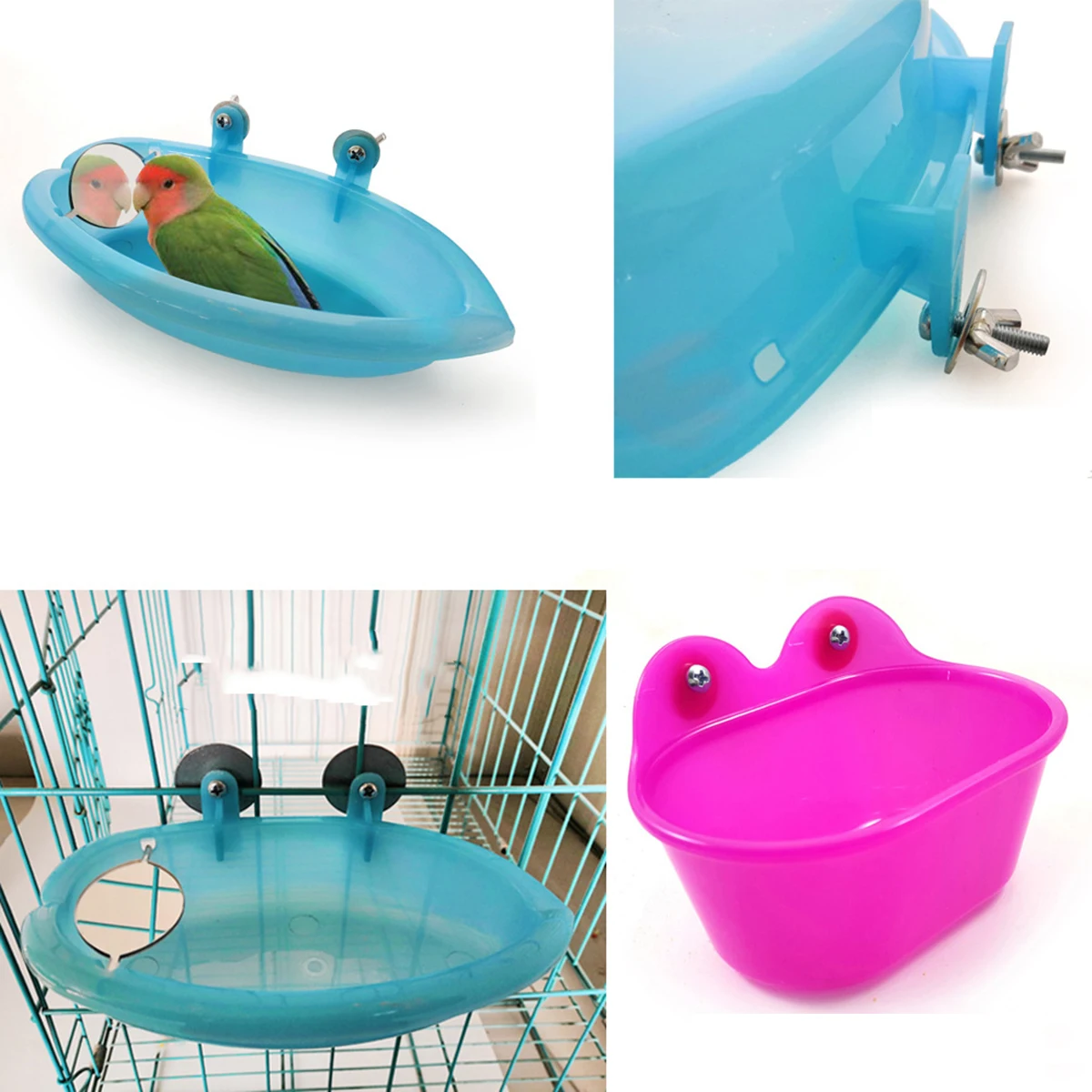 Пластик ванна для птицы с зеркалом Bird Cage висит птичий корм чаша ванна для купания для птиц домашние попугаи