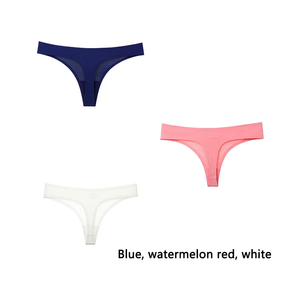 3Pcs/Lot New Hot Sexy Thong Women Panties Seamless Ultra Light Lingerie Ultra Thin Soft Underwear Female Low Waist G String - Цвет: Blue-G Red-White
