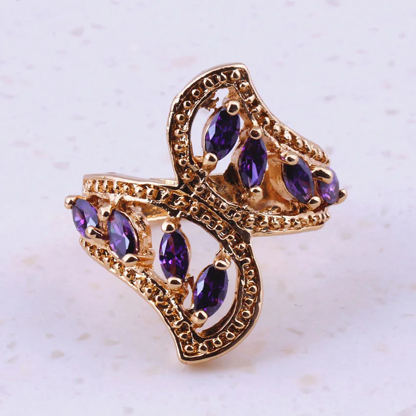 

Lovely Purple Austrian Crystal Yellow Gold Color Rings For Women Party Engagement Cheap Fashion Jewelry Free Gift Box I0012