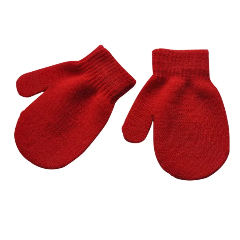 Детские вязаные теплые мягкие перчатки унисекс для мальчиков и девочек, милые варежки ярких цветов на осень-зиму HT - Цвет: red