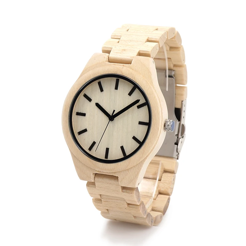 BOBO BIRD Mens White Maple Wooden Watches with bamboo Wood Links Causal Quartz Wrist Watch in Gift Box free shipping