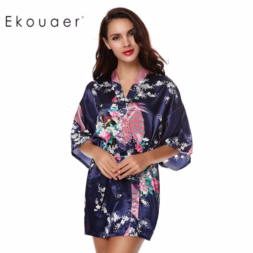 Buy Ekouaer Women's Kimono Robes Peacock Robes Printed