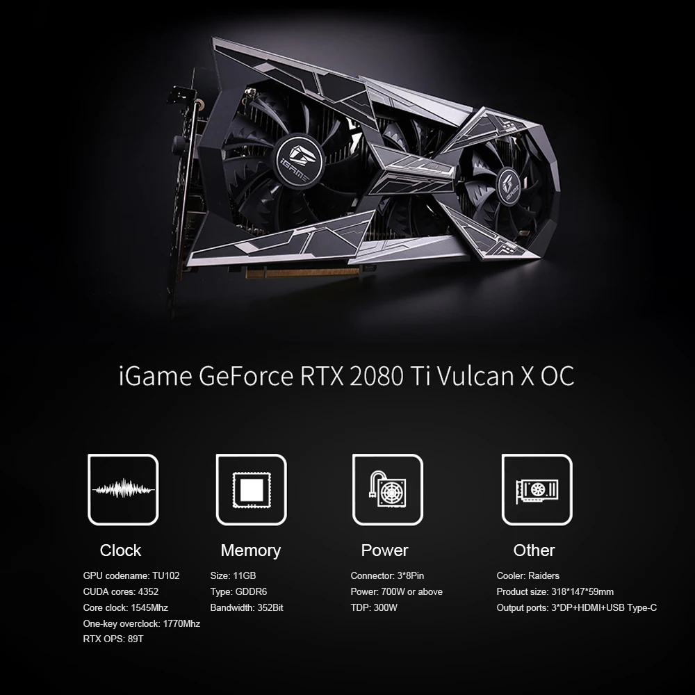 Красочная графическая карта iGame GeForce RTX 2080Ti Vulcan X OC GDDR6 11G