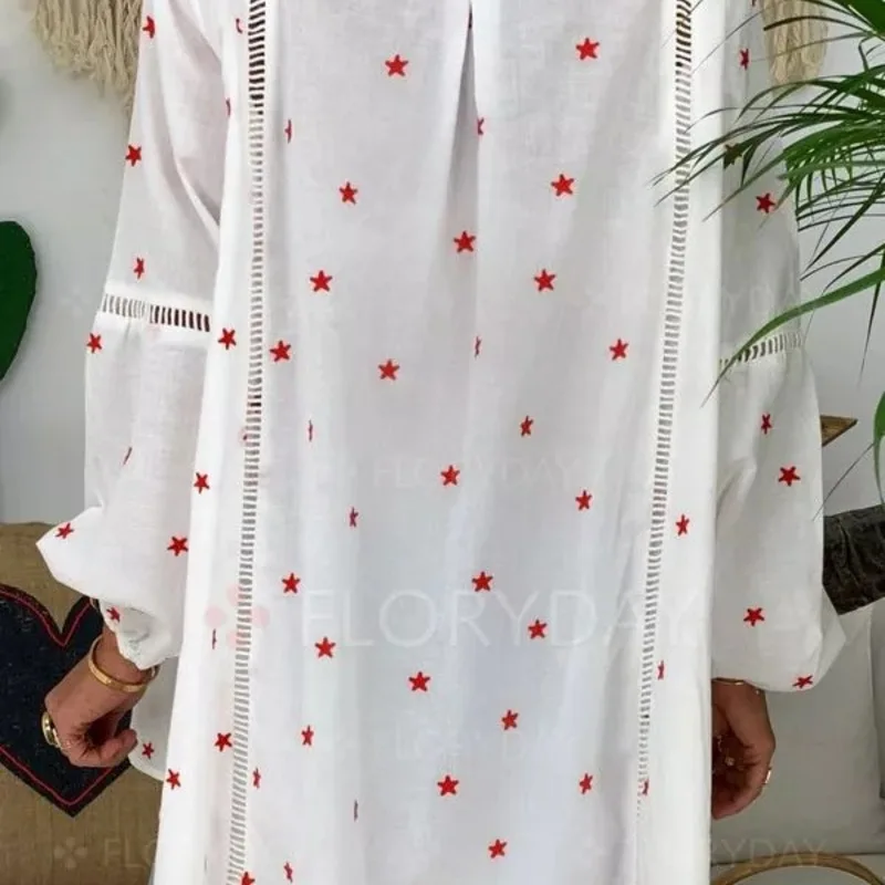 2019 European and American women's blouse V-neck long-sleeved shirt lace stitching hollow printed shirt women