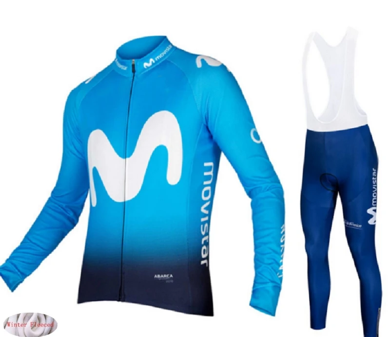 

Movistar 2018 New Bahrain Team Winter Thermal Fleece Jerseys MTB Cycling Bib Pants Set Warm Jacket Clothes Road Bike Clothing
