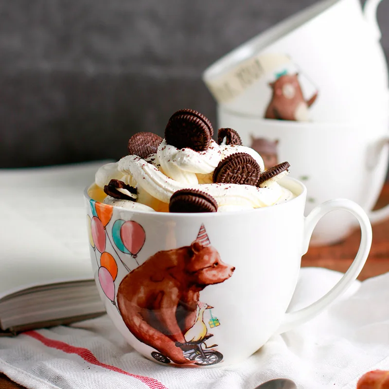 

Lekoch Ice Cream Mug 600ml Cartoon Brown Bear Big Capacity Coffee Cup Creative Ceramic Mug for Milk Water Juice Tea Drinkware