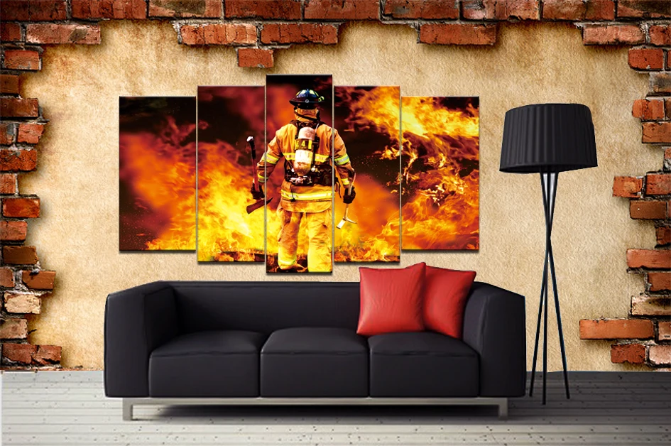 Картины без рамки Fireman который пошел к огню 5 шт. (без рамки) печать на холсте