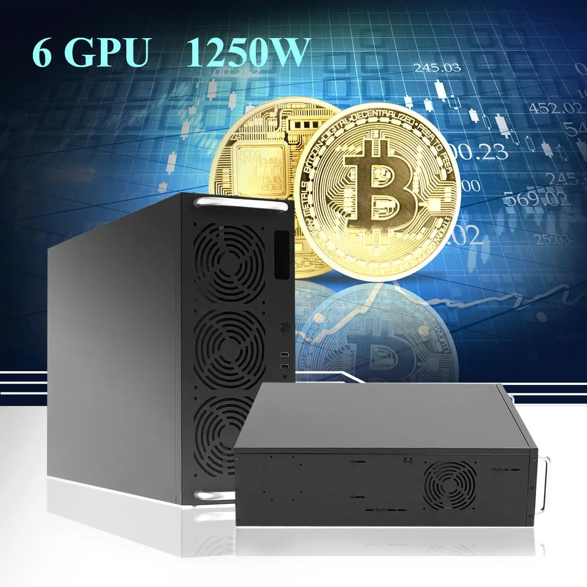 

6GPU Mining Machine 1250W Power Supply Mining Frame Rig Graphics Case