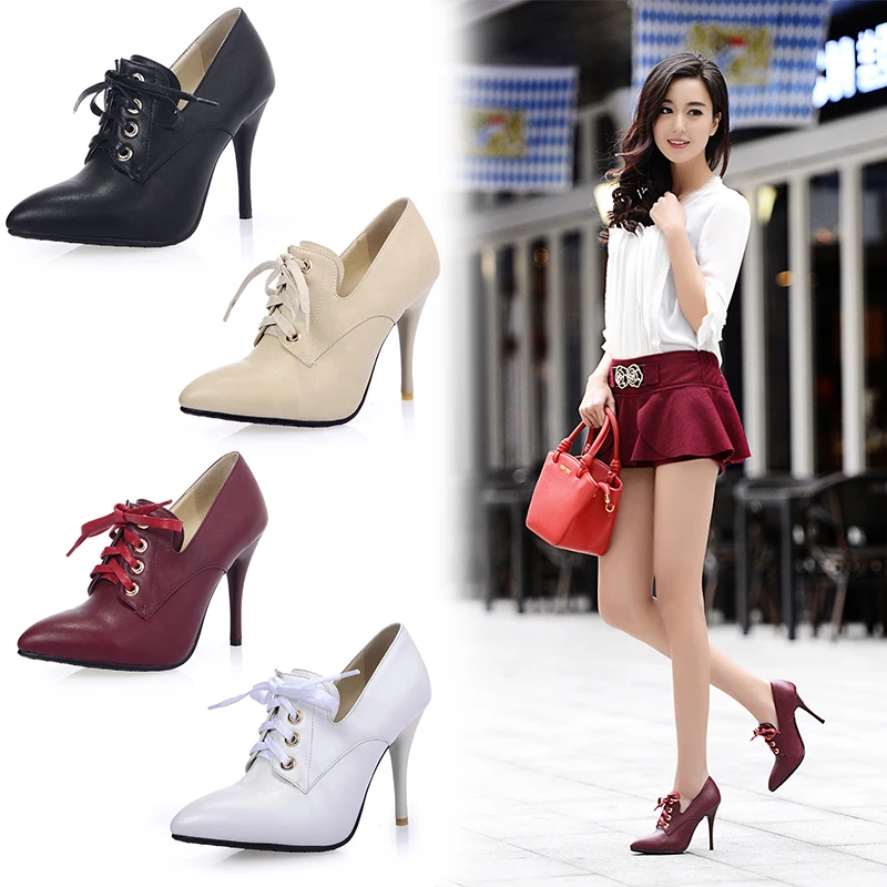

Women's Shoes Concise Pointed Toe Stiletto Heel Pumps with Lace-up Shoes More Colors available