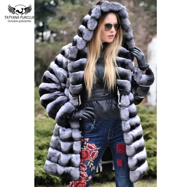 

Tatyana Furclub Real Fur Parka Coat 2018 Winter Women Fur Coat With Hood Genuine Rex Rabbit Fur Jackets Fur Outerwear Long 90CM