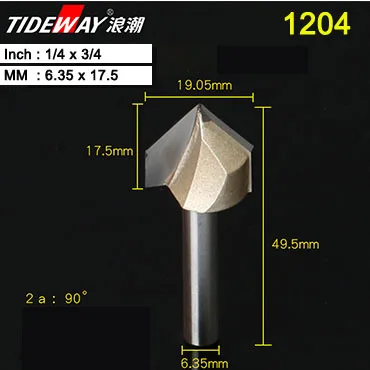 Tideway 90 градусов гравировка V паз бит Вольфрамовая сталь ЧПУ гравировальный инструмент деревообрабатывающий инструмент двойной край Торцовочная фреза - Длина режущей кромки: 1204