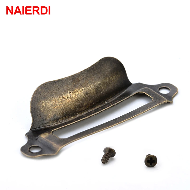 10PCS NAIERDI Antique Box Label Handles Retro Pull Frame Handle Name Card Holder Knob For Furniture Cabinet Drawer Door Hardware