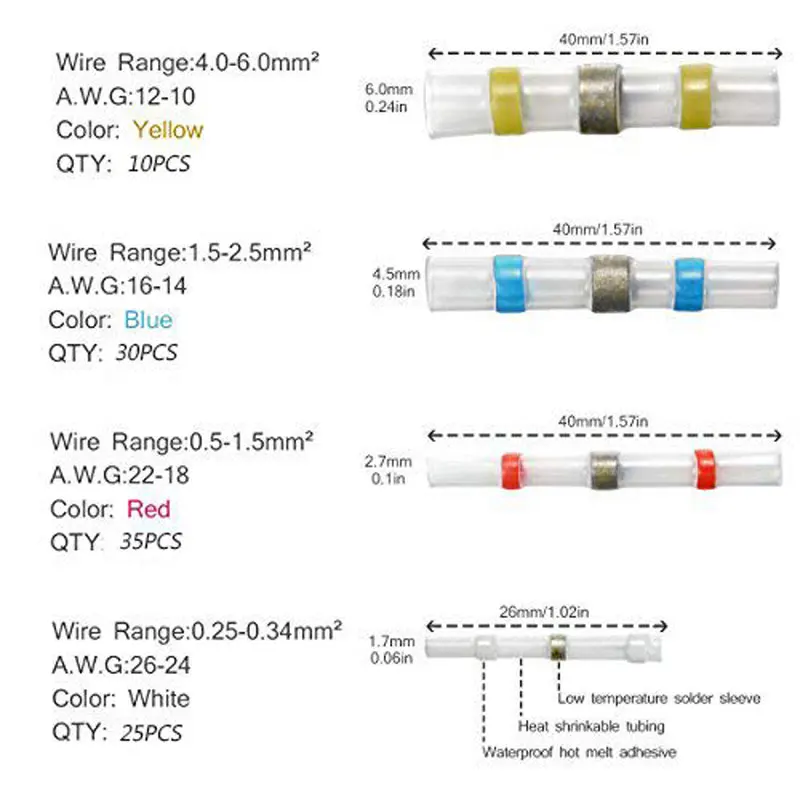 100 шт. припой уплотнение провода разъем водонепроницаемый припой уплотнение термоусадочный стыковой соединители электрические Клеммы Медь упакованы в случае