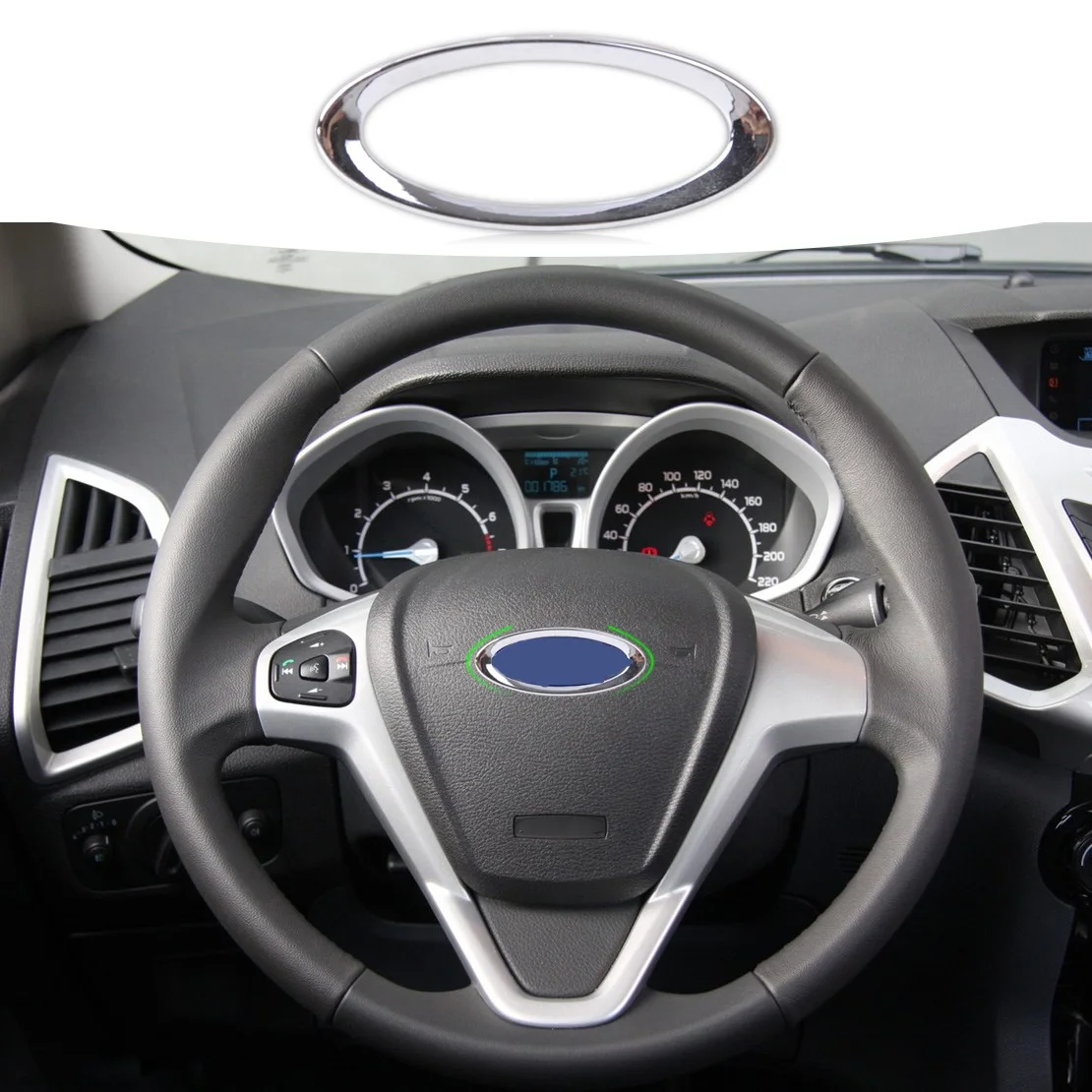 

CITALL ABS Steering Wheel Center Chrome Decoration Ring Cover Trim Sticker for Ford Focus 2 3 Fiesta Mondeo Ecosport Kuga Escape