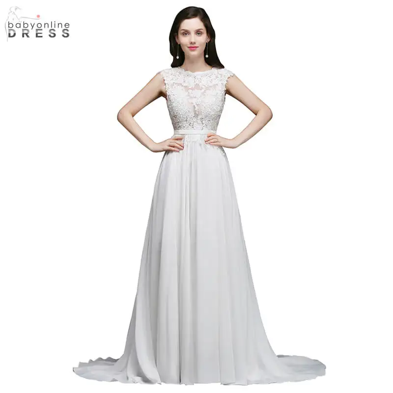 

Beautiful A Line Tank Court Train Lace Wedding Dresses Sexy V Back Design Floor Length Wedding Gown With Sashes Decorated