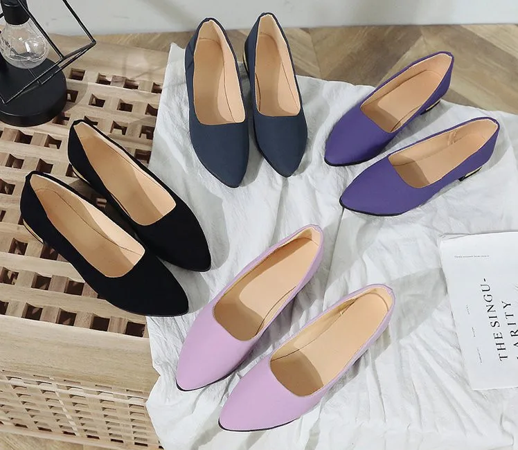 Women's Shoes Flat Shoes Women Solid Color Flock Single Shoes Casual Korean Style Women Pointed Toe Shoes Slip-on EUR35-41