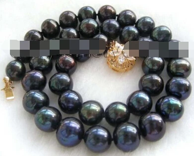 

Jewelr 004621 Natural 11-12mm Round Black Pearl Necklace