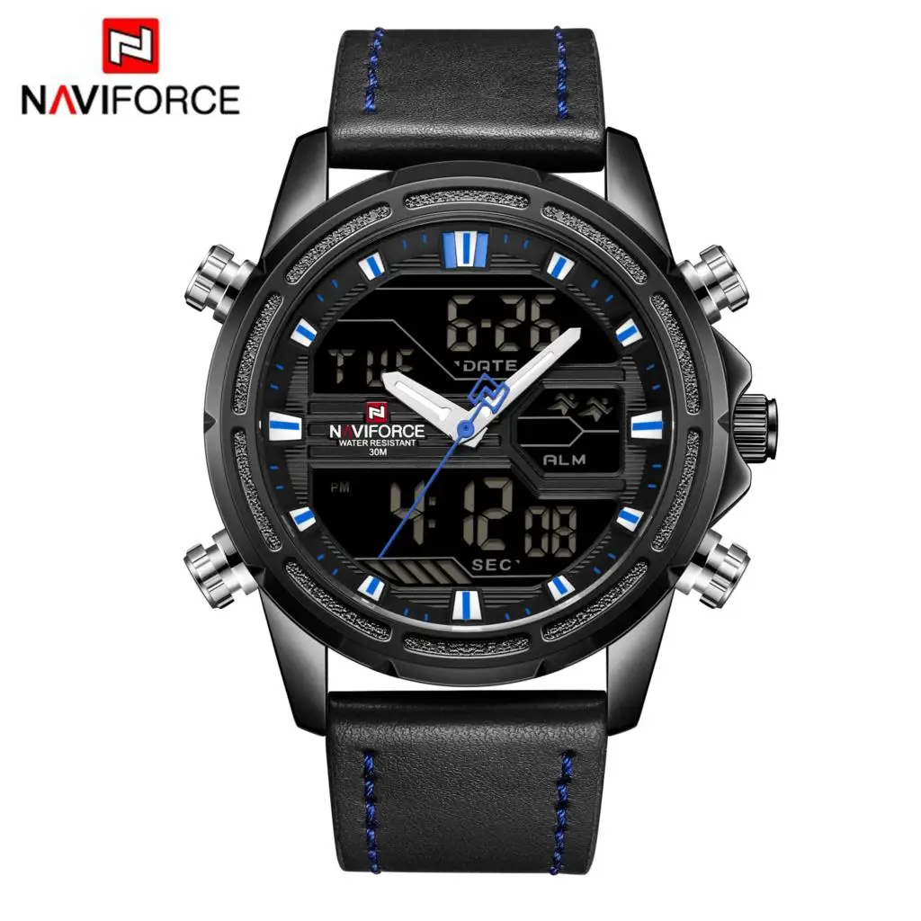 NAVIFORCE Мужские кварцевые аналоговые часы Роскошные модные спортивные водонепроницаемые наручные часы Стальные Мужские часы Часы Relogio Masculino NF9138 - Цвет: L Black Blue