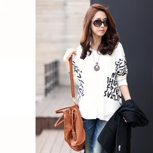 Новые осенние просторными рубашка письмо печати v-образным вырезом-Футболка с рукавами Женская одежда Повседневное уличная