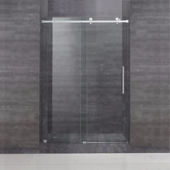 

(USA Hot Selling ) 5ft / 6.6FT Bypass Flat bar brushed stainless steel decor sliding shower barn door hardware shower room kit