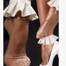 Латексные носки с оборками Кружевные Прозрачные латекс носок с белыми рюшами