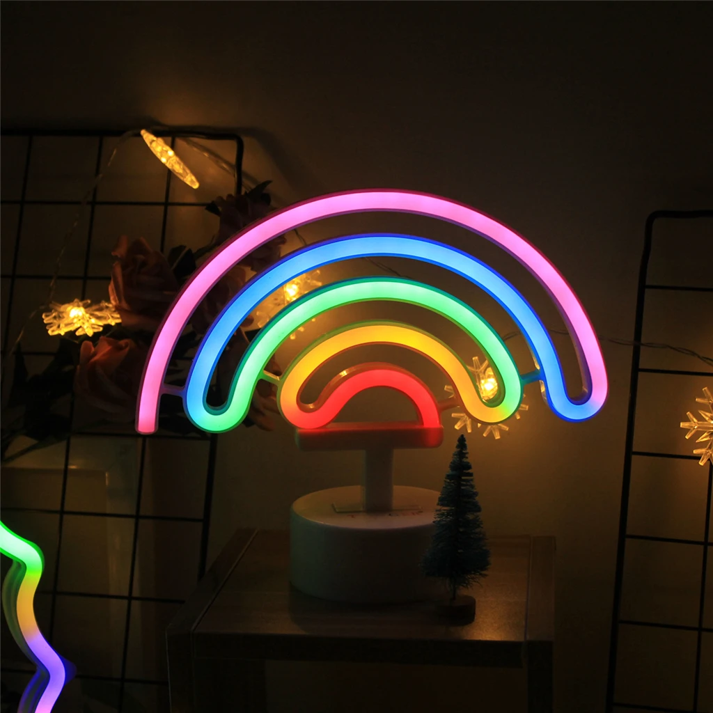 

Dropshipping Cute Night Light Rainbow Neon Sign LED Rainbow Light for Home Decoration, Neon Lamps for Girls Bedroom Cactus lamp