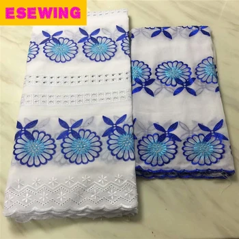 

New Arrival Cotton Fabric Swiss Voile Lace 2pcs Set Material With Embroidered Flower Pattern Match Cotton Scarf