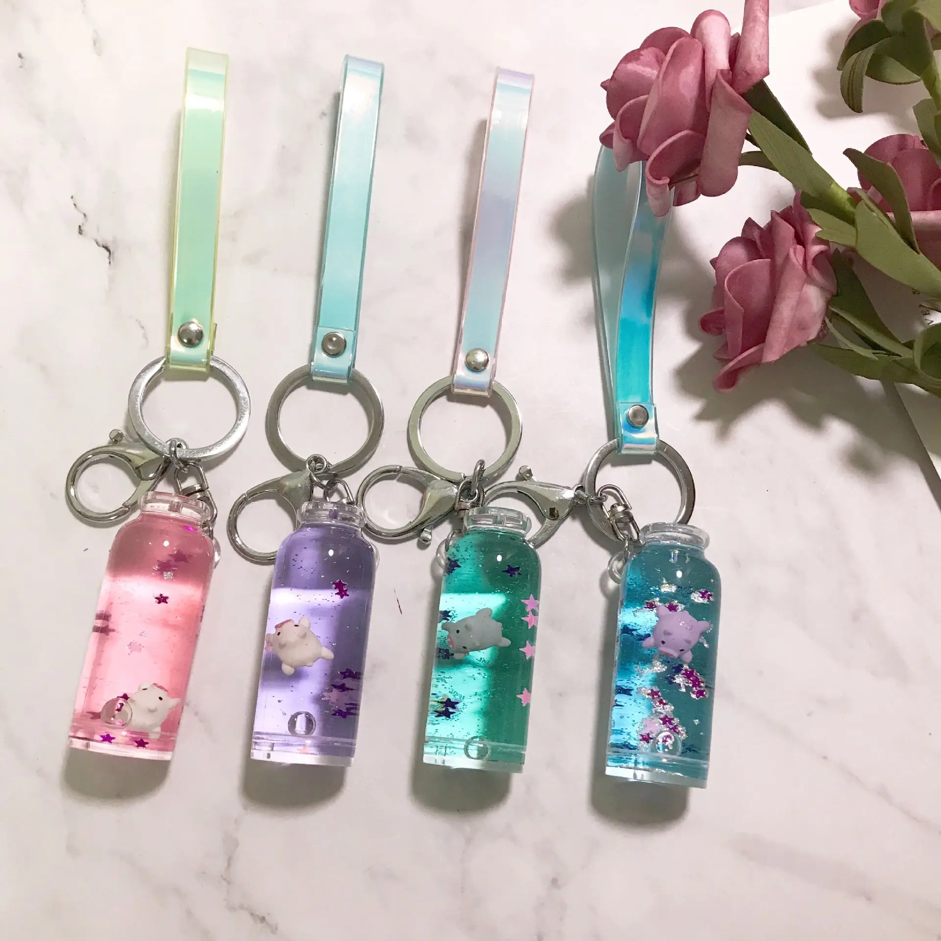 

Interesting cute Animal sequins Key Chains drift bottle Moving Liquid oil Drop decompression Funny Animal keychain Keyrings