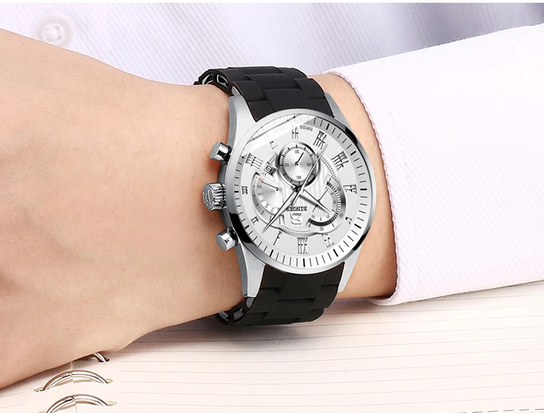 Часы Binger Топ Брендовые мужские часы с хронографом Спорт Водонепроницаемый часы человек часы военные Роскошные Для Мужчин's часы аналоговые кварцевые