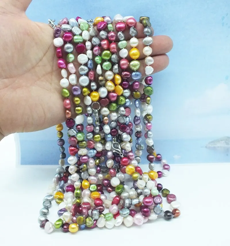 Wholesale 50PCS Mixed Color 8MM Freshwater Baroque Pearl Necklace 18 inches. free delivery