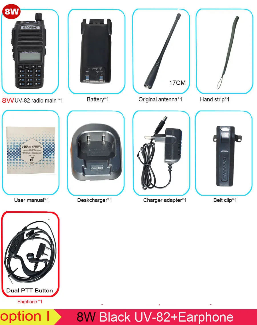 8W Black UV-82 Популярная портативная рация, Baofeng, UV-82, две кнопки PTT, двухстороннее радио Vhf Uhf, двухдиапазонное Baofeng UV 82 UV82, двухстороннее радио - Цвет: 8W Black UV-82