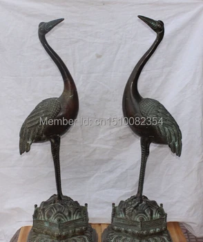 

30" Chinese Lucky Animal Bronze Copper beauty red-crowned crane pair Sculpture