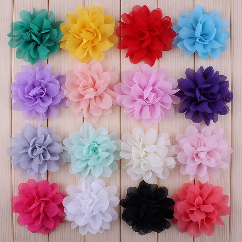 

50pcs/lot 2.8" 16color Hair Clips Chiffon Silk Flowers For Girls Hair Accessories Soft Petal Peony Fabric Flowers For Headbands