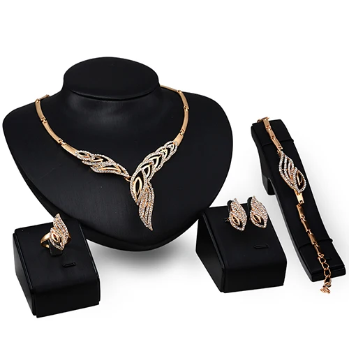 Wavy Rhinestone Gold Jewelry Sets 2